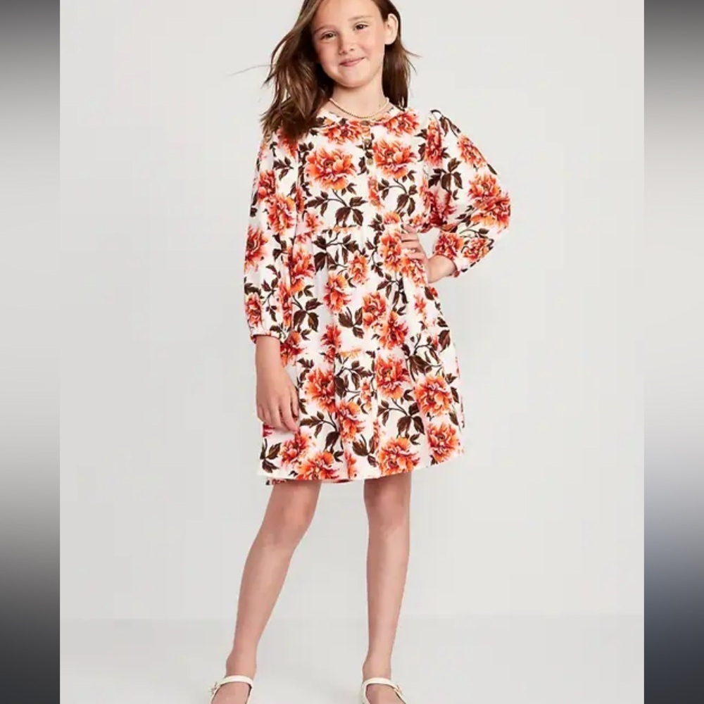 Old Navy Long-Sleeve Button-Front Printed Swing Dress